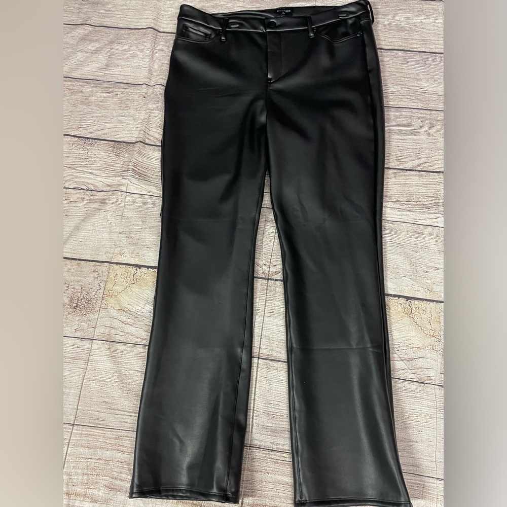 😍 NYDJ black pleather button and zip up pants wider leg Size 16